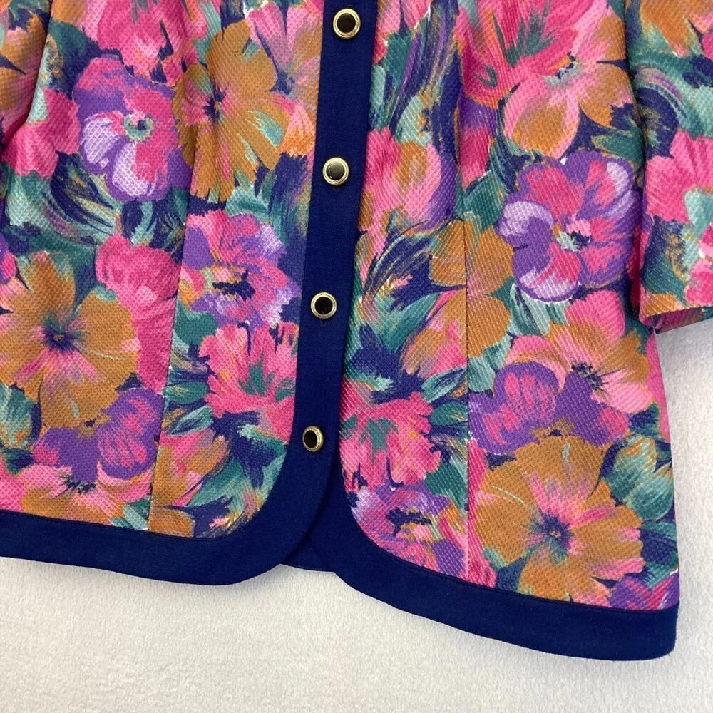 Pablo Collection Button‎ Up Floral Blazer Jacket 8P Petite 8 Colorful 1/2 Sleeve